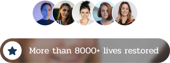 A graphic featuring five circular profile images topped by a message stating "More than 8000+ lives restored."