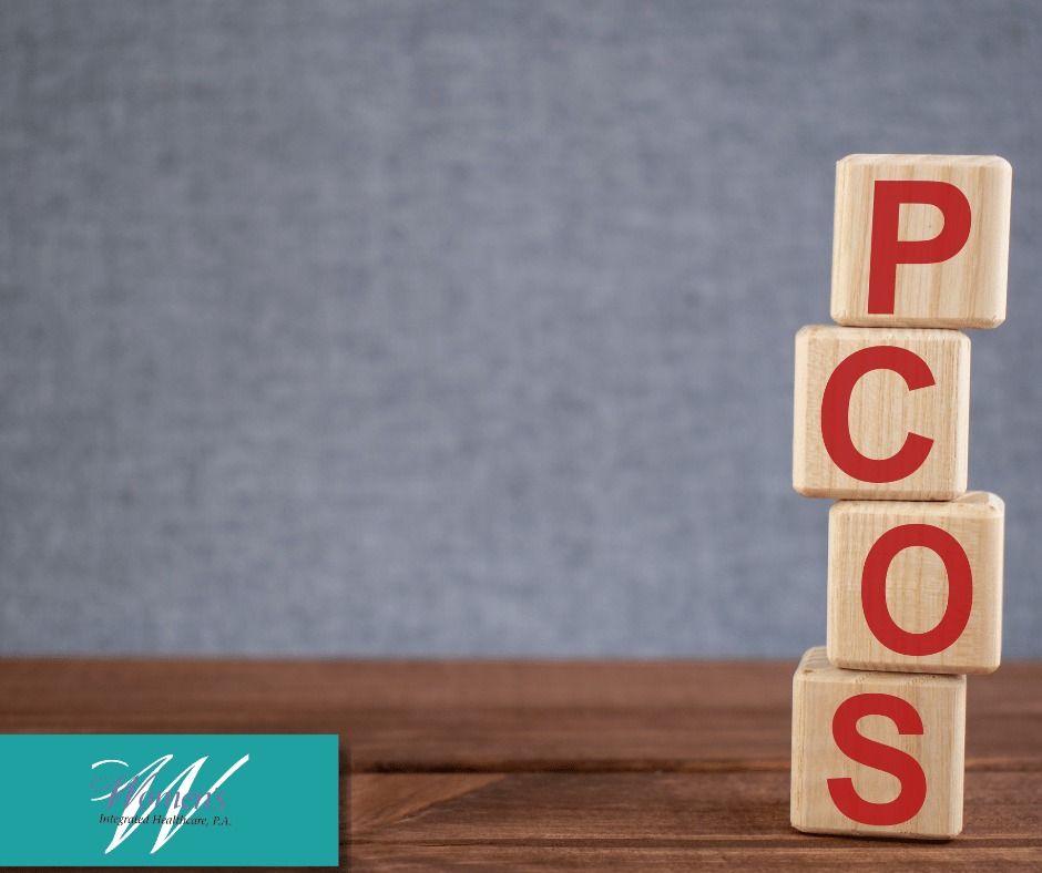 Letter blocks stacked that read PCOS